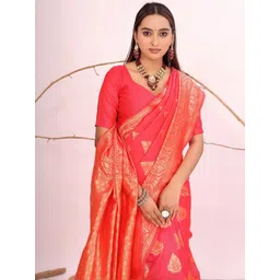 Moda Rapido Peach Silk Cotton Woven Design Sarees image 2