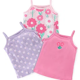 Babyhug 100% Cotton Knit Sleeveless Antibacterial Slips With Floral Print Pack of 3 - Multicolor-picture-11