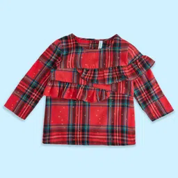 Pantaloons Baby Full Sleeves Frill Detailed Checked Top - Red-picture-25