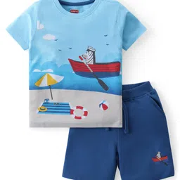 Babyhug Cotton Knit Half Sleeves Boat Printed T-Shirt & Shorts Set - Blue-image-16