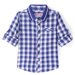 Babyhug Cotton Woven Full Sleeves Ribbed Collar Checks Shirt- Blue-picture-24