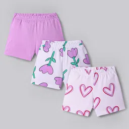 Bonfino 100% Cotton Knit Shorts With Floral and Heart Print Pack of 3 - White & Pink-picture-36