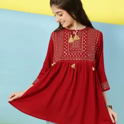 ISHTI Three Fourth Sleeves Sequin Embellished & Embroidered Top - Maroon-picture-38