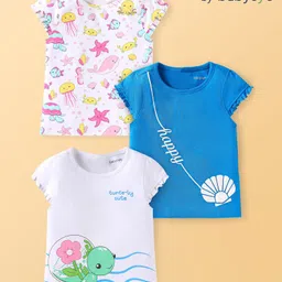 Babyoye Eco Conscious Interlock Knit Cap Sleeves Eco Jiva Finish Tops with Sea Life Print Pack of 3 - White & Blue-image-45