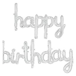 Bubble Trouble Cursive Foil Letters Handwriting Design Script Happy Birthday Foil Balloon 1 Piece (Silver)-picture-3