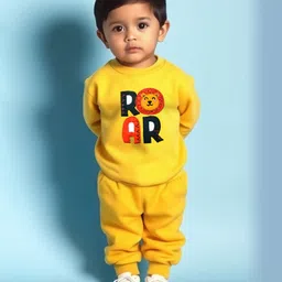 Trampoline Fleece Full Sleeves Roar Text Patch Embroidered Sweatshirt & Joggers Set - Yellow-picture-24
