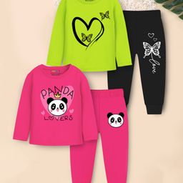 Trampoline Pack Of 2 Full Sleeves Panda & Butterfly Printed Tees & Pajamas Set - Pink & Green-picture-42