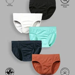 TRESNOVA Cotton Pack Of 4 Anti Microbial Finish & Smart Waistband Technology Solid Briefs - Black White Green Navy Blue & Orange-image-67