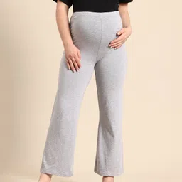 Blush 9 Cotton Solid High Waist Maternity Palazzo - Grey-picture-23