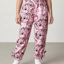 Babyhug Disney Terry Knit Full Length Lounge Pant with Chip n Dale Graphics & Bow Applique - Pink-picture-29