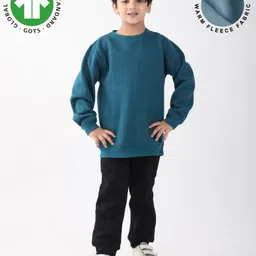 Anthrilo Fleece Knit Full Sleeves Solid Sweatshirt & Joggers Set - Teal & Black-picture-20