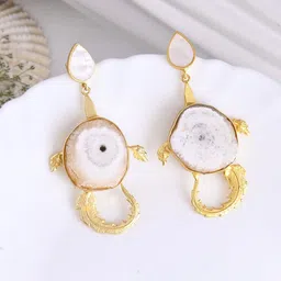 DASTOOR Gold Plated Artificial Stones Studded Contemporary Drop Earrings image 1