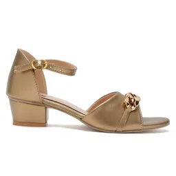 Tiny Bugs  Chain Embellished Open Toe Heels - Gold image 5