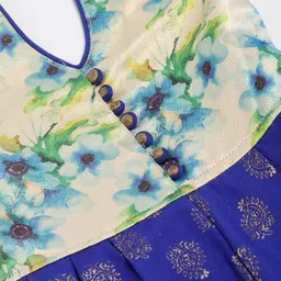 Twisha Sleeveless Vintage Floral & Damask Motif Foil Printed Ethnic Jumpsuit - White & Blue image 5