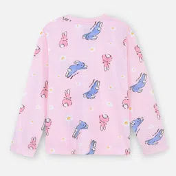 Nap Chief Pure Cotton Knit Full Sleeves Bunny & Floral Printed Coordinating Night Suit Set - Pink image 5