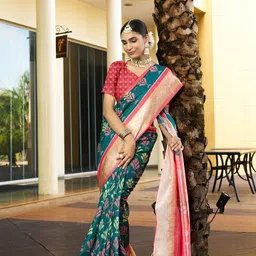 KAYOMMI Woven Design Zari Pure Crepe Ikat Saree image 3