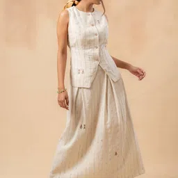 Doodlage Margret Striped Self Design Pure Cotton A-Line Maxi Skirt image 4