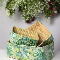 HABERE INDIA Green and Beige 3 Piece Jute Storage Baskets-picture-13
