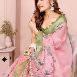 Mitera Floral Linen Blend Saree image 3