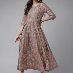 W Women Brown & Pink Ethnic Motifs Printed A-Line Maxi Dress image 1