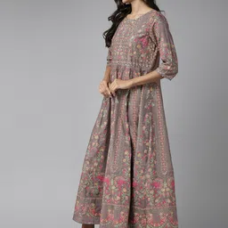 W Women Brown & Pink Ethnic Motifs Printed A-Line Maxi Dress image 3