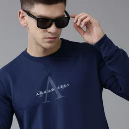 Arrow Men Navy Blue Brand Logo Print Sweatshirt image 1