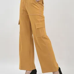 Chemistry Women Relaxed Straight Leg Flared High-Rise Cargos Trousers-image-49