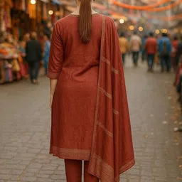 KALINI Women Red Cotton Silk Kurta Sets image 2