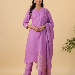 Janasya Women Regular Pure Cotton Kurta with Trousers & With Dupatta-picture-34
