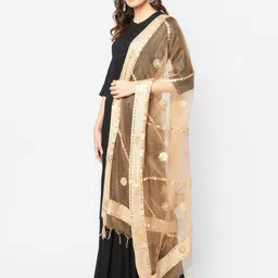 Dupatta Bazaar Beige & Gold-Toned Organza Dupatta with Gotta Patti image 3