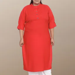 myplusfashion Women Three-Quarter Sleeves Straight Kurta Plus Size-picture-28