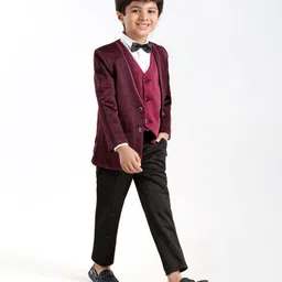 Babyhug Full Sleeves 4 Piece Party Suit With Bow - Maroon-picture-25