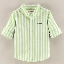 Babyhug Full Sleeves Cotton Striped Shirt With Embroidery- Green-image-31