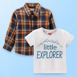 Babyhug Cotton Woven Full Sleeves Shirt With T-Shirt With Checks & Text Print - Yellow & White-picture-16