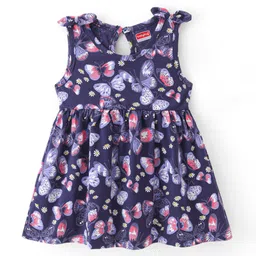 Babyhug 100% Cotton Jersey Knit Sleeveless Frock Butterfly Print - Navy Blue-picture-11