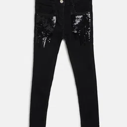 Tales & Stories Placement Sequin Embellished Jeans - Black-picture-16
