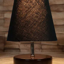 Devansh Cotton Round Brown Wood Table Lamp - Black-picture-26