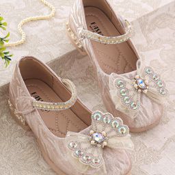 Oh! Pair Ballerina with Velcro Closure Butterfly Applique - Golden-picture-11