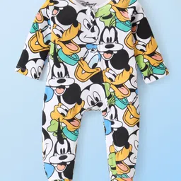 Babyhug Disney 100% Cotton Knit Full Sleeve Sleep Suit with Mickey Mouse Graphics -White-picture-16