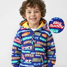 Babyhug Cotton Knit Full Sleeves Hooded Sweatshirt With Text Prints - Navy Blue-picture-37