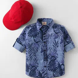 Rikidoos Full Sleeves Leaves Printed Shirt & Cap - Blue-picture-27