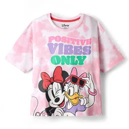 Pine Kids Disney Single Jersey Knit Half Drop Shoulder Sleeves Tie & Dye Oversized T-Shirt with Minnie Mouse Graphics - Pink-picture-25