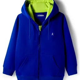 Pine Kids Knit Full Sleeves Solid Color Hooded SweatJacket with Kangaroo Pocket - Blue-picture-21