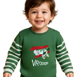 Babyoye Cotton Knit Full Sleeves Pullover Sweater with Aeroplane Design - Teal Blue-image-83