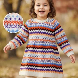 Babyhug Knit Full Raglan Sleeves Knee Length Woollen Dress - Red-picture-17