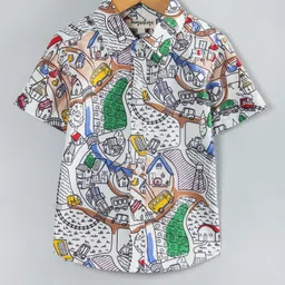 Hugsntugs Cotton Woven Half Sleeves City Printed Shirt - Multi Colour-image-35