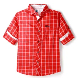 TONYBOY Cotton Woven Full Sleeves Window Pane Checked Shirt - Red-picture-19