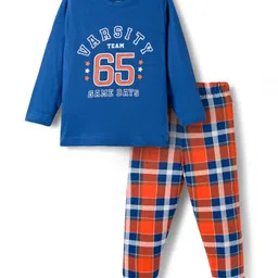 Babyhug Cotton Knit Full Sleeves Night Suit With Text Print - Navy Blue-picture-23