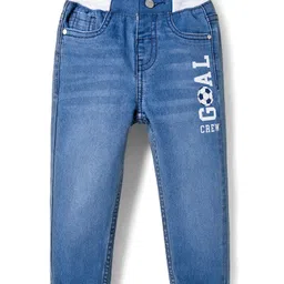 Babyhug Denim Full Length Washed Jeans With Stretch & Text Print - Navy Blue-picture-15