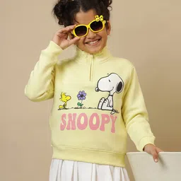 Kidsville Knit Full Sleeves Peanuts Featuring Snoopy & Woodstock Printed Light Winter Sweatshirt - Yellow-image-28